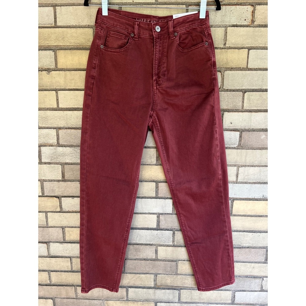American Eagle Mom Jean Burgundy Maroon Red High Rise Stretch Denim Size 4 / 27W